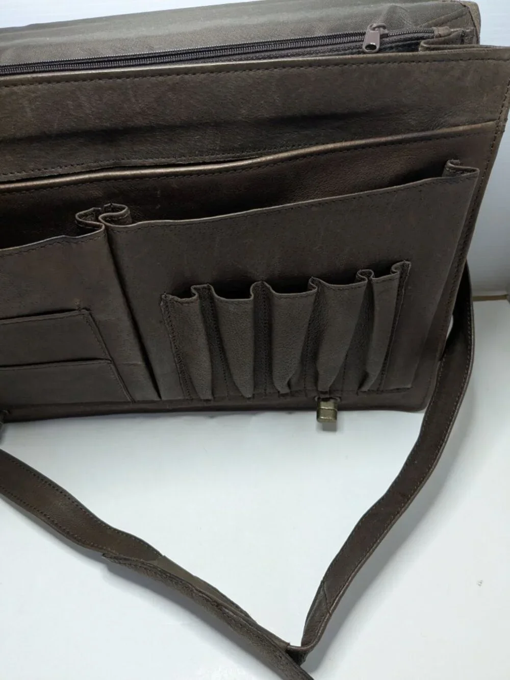 Wilsons Leather Brown Leather Briefcase Messenger Bag Top Handle Shoulder Strap